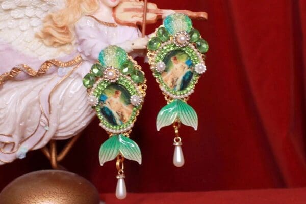 SOLD! 8475 Francois Boucher Bathing Diana Shell Long Earrings - Image 2