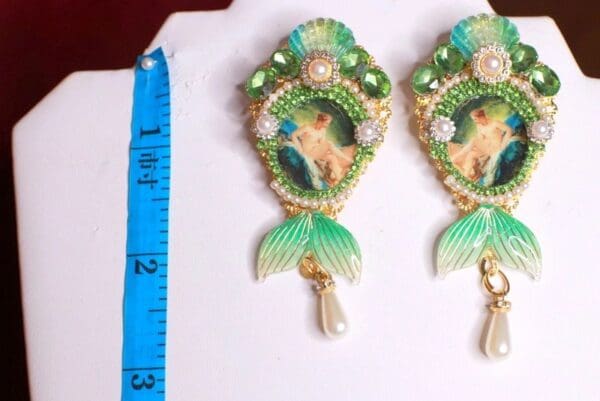 SOLD! 8475 Francois Boucher Bathing Diana Shell Long Earrings - Image 7