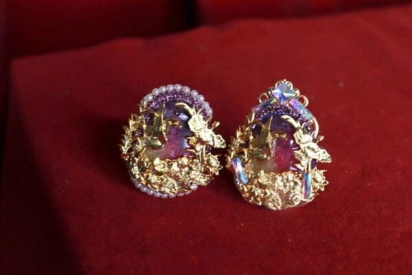 SOLD! 8476 Asian Japanese Crane Embellished Genuine Agate Cocktail Adjustable Ring - Image 5