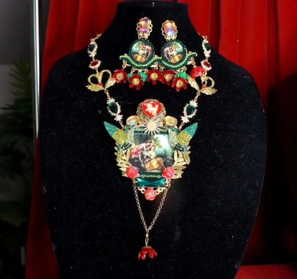 SOLD! 8483 Set Of Renaissance Paintings Francois Bouche Lovers Massive Statement Necklace+ Earrings