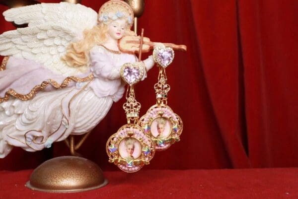 SOLD! 8485 Young Marie Antoinette Pale Cameo Long Elegant Earrings - Image 2
