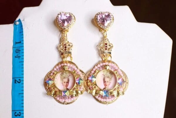 SOLD! 8485 Young Marie Antoinette Pale Cameo Long Elegant Earrings - Image 3
