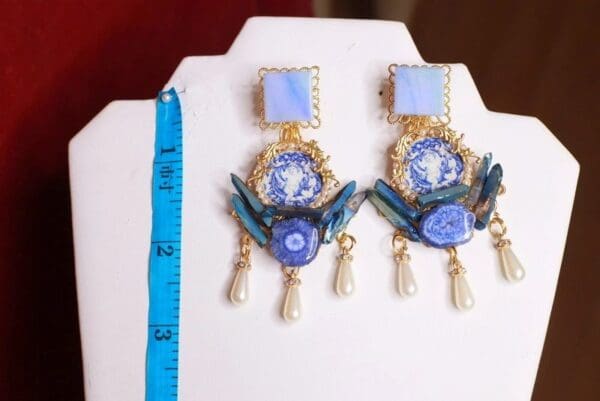SOLD! 8486 Baroque Genuine Agate Titanium Gemstones Studs Earrings - Image 3