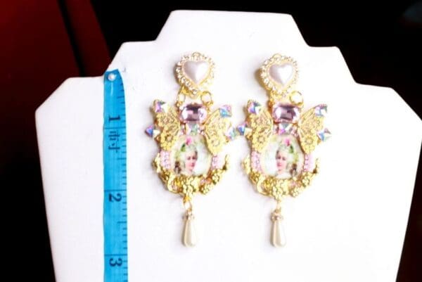 SOLD! 8487 Marie Antoinette Pale Cameo Long Butterfly Elegant Earrings - Image 3