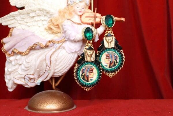 SOLD! 8489 Egyptian Revival Cleopatra Massive Turquoise Color Earrings - Image 2