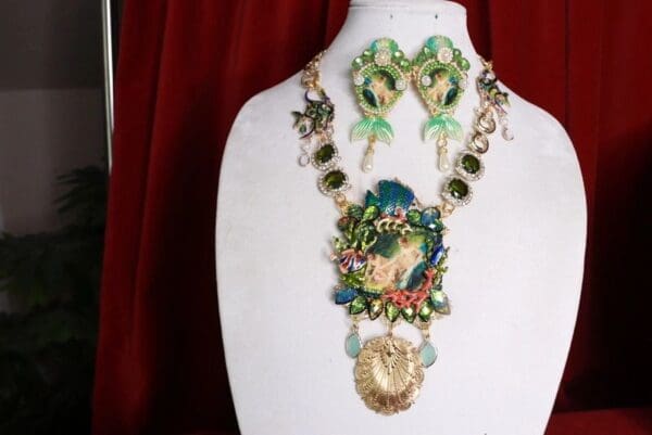 SOLD! 8491 Rococo Paintings Bathing Diana Hand Painted Massive Statement Necklace - Image 4