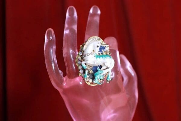 SOLD! 8492 Genuine Huge Agate Unicorn Cocktail Adjustable Ring - Image 2