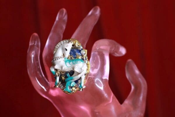 SOLD! 8492 Genuine Huge Agate Unicorn Cocktail Adjustable Ring - Image 4