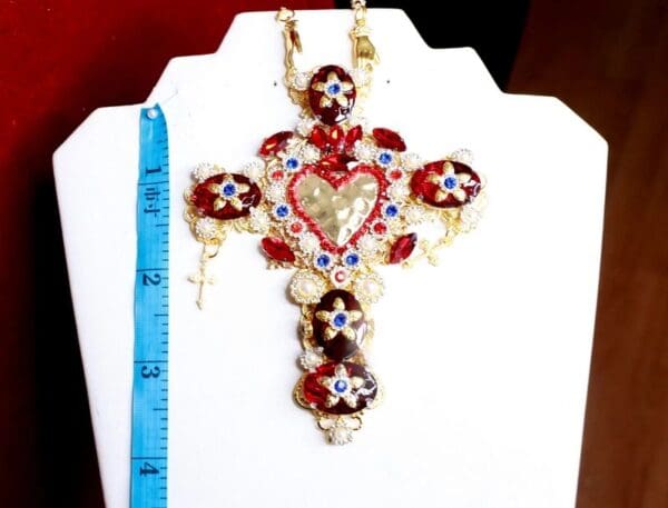 SOLD! 8504 Baroque Huge Red Rhinestones Sacred Heart Cross Necklace - Image 9