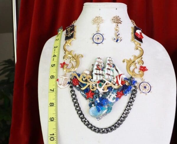 SOLD! 8515 Set Of Nautical ship 3D Effect Genuine Opal Massive Necklace+ Earrings - Image 8