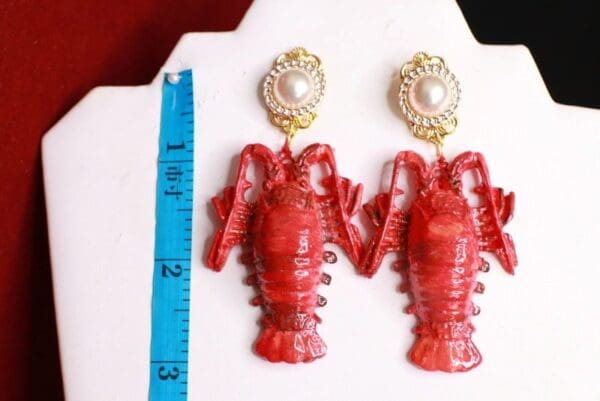 SOLD! 8517 Nautical Red Lobster Huge Beach Studs Earrings - Image 5