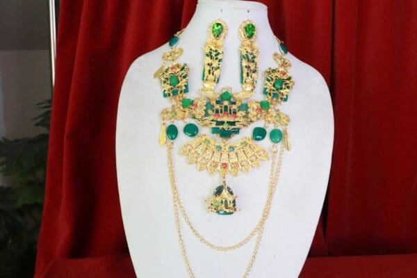 SOLD! 8521 China Cranes Fan Faces Genuine Green Onyx Long Minka Massive Necklace - Image 4