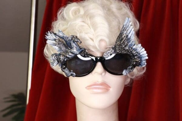 SOLD! 8522 Baroque Black Pegasus Winged Embellished Sunglasses - Image 6