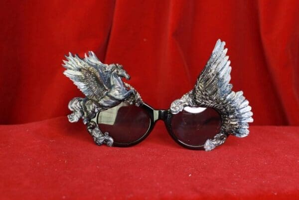 SOLD! 8522 Baroque Black Pegasus Winged Embellished Sunglasses - Image 7