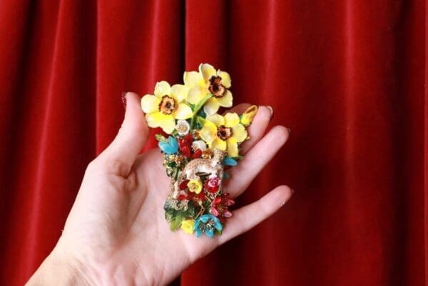 SOLD! 8524 Baroque Hand Painted Vivid Dona Anna Leopard Animal Brooch - Image 5