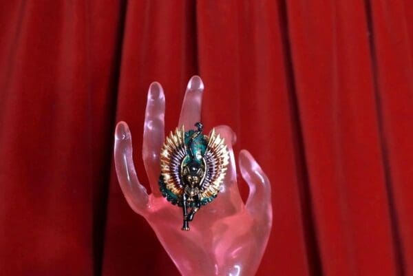 SOLD! 8527 Egyptian Revival Bastet Genuine Malachite Adjustable Cocktail Ring - Image 2