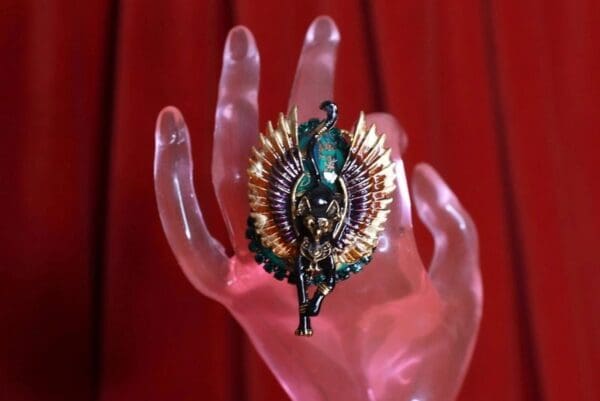 SOLD! 8527 Egyptian Revival Bastet Genuine Malachite Adjustable Cocktail Ring - Image 3