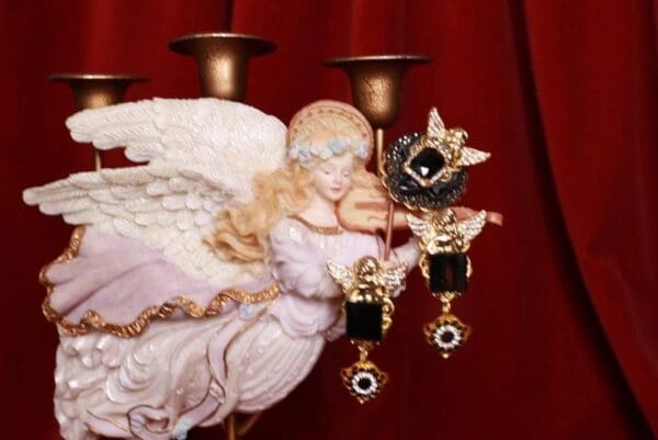 SOLD! 8535 Set Of Earrings+ Ring Genuine agate Cherubs - Image 2