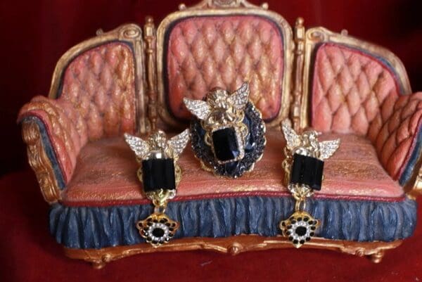 SOLD! 8535 Set Of Earrings+ Ring Genuine agate Cherubs