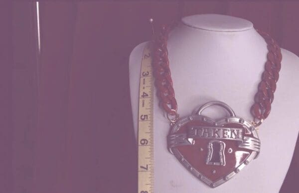 SOLD! 8537 Baroque Massive Metal TAKEN Heart Statement Necklace - Image 7