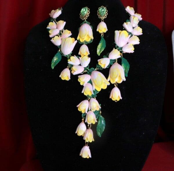 SOLD! 854 Magnolia Flower Irregular Hand Painted Statement Necklace