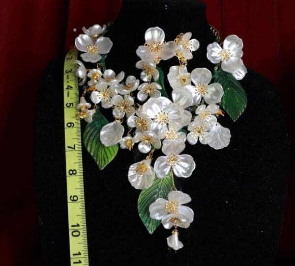 SOLD! 8543 Set Of Magnolia Flower Irregular Hand Painted Statement Necklace+ Earrings - Image 5