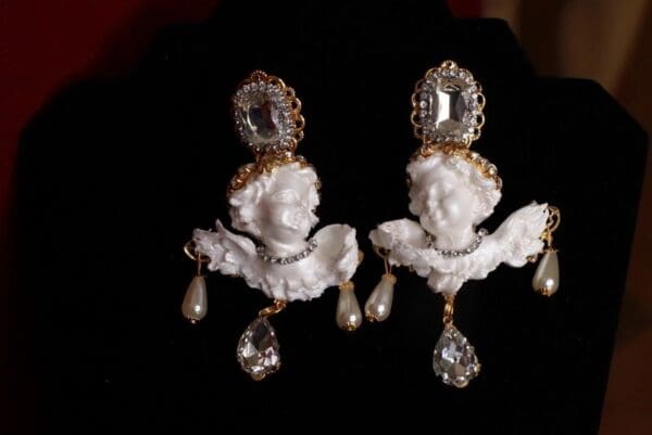 SOLD! 8548 Baroque White Large Chubby Cherubs Angels Dangle Earrings - Image 2