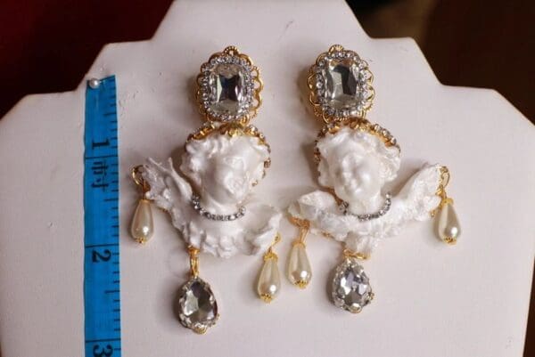 SOLD! 8548 Baroque White Large Chubby Cherubs Angels Dangle Earrings - Image 3