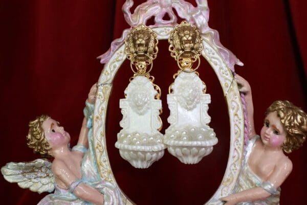 SOLD! 8549 Baroque Lion Fountain With Pearls Earrings