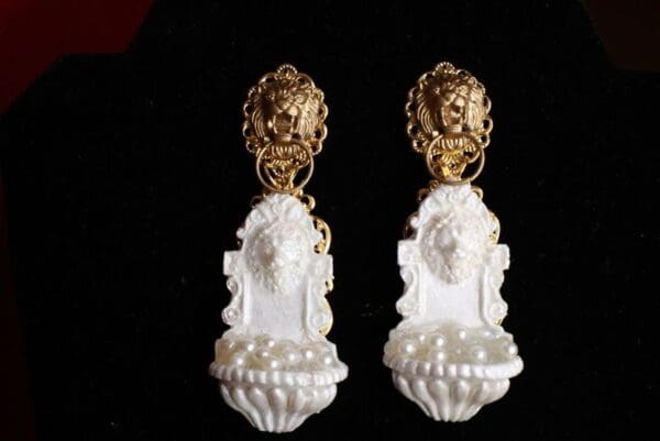 SOLD! 8549 Baroque Lion Fountain With Pearls Earrings - Image 2