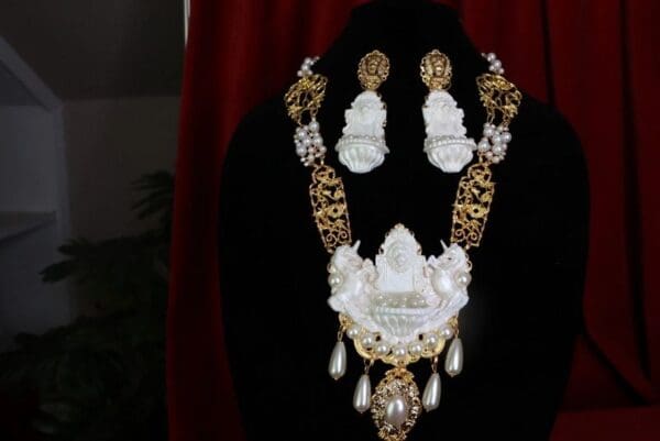 SOLD! 8550 Baroque Lion Fountain Unicorn Pearlish Massive Pendant Necklace - Image 2