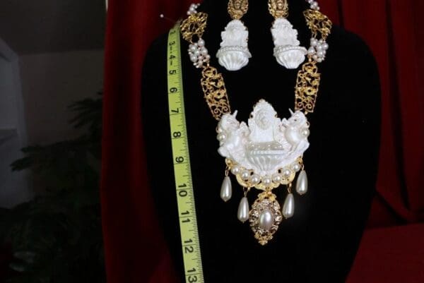 SOLD! 8550 Baroque Lion Fountain Unicorn Pearlish Massive Pendant Necklace - Image 5