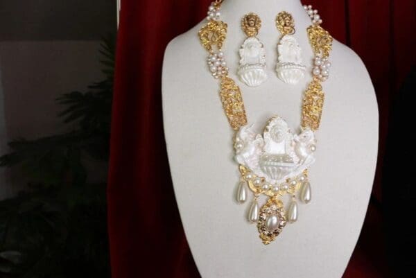 SOLD! 8550 Baroque Lion Fountain Unicorn Pearlish Massive Pendant Necklace - Image 7