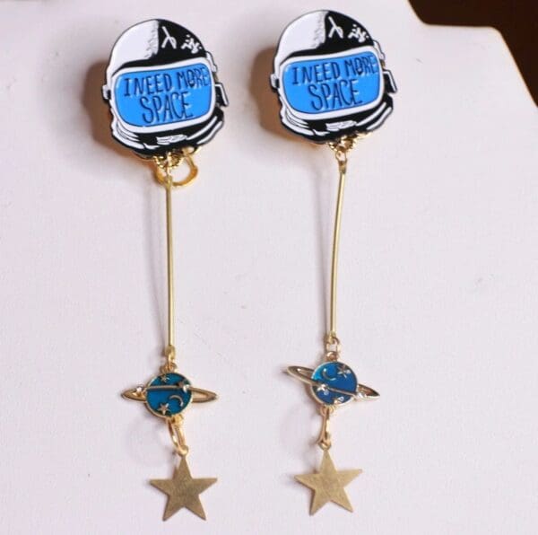 SOLD! 8552 Celestial Astronaut I need More Space Earrings - Image 4