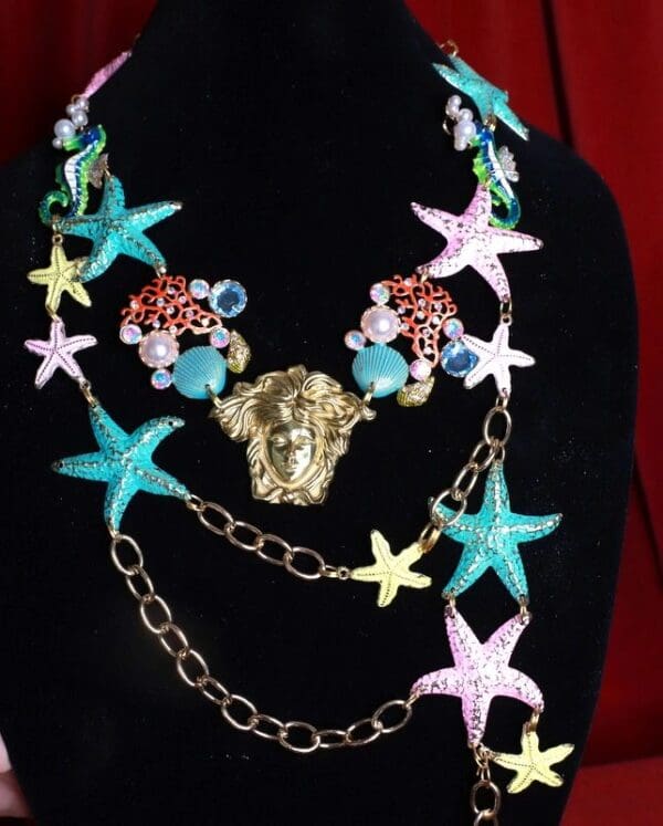 SOLD! 8559 Baroque Massive Nautical Stars Medusa Necklace