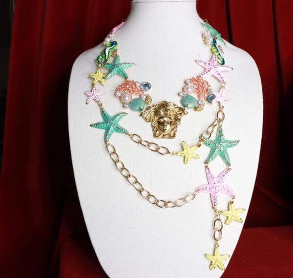SOLD! 8559 Baroque Massive Nautical Stars Medusa Necklace - Image 2