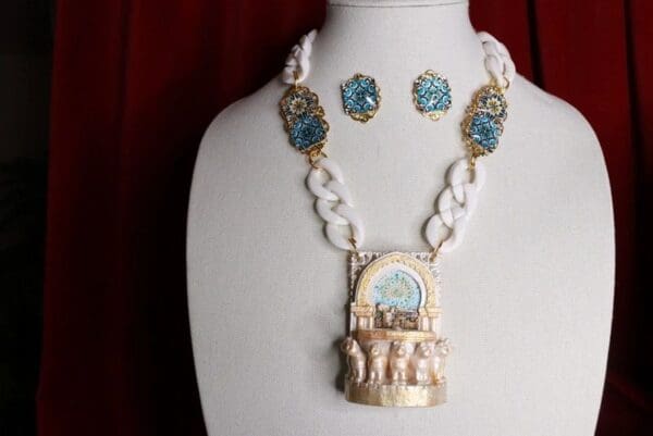 SOLD! 8562 Set Of 3D Effect Fountain Tile Necklace+ Earrings - Image 4