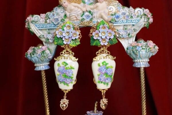 SOLD! 8566 Victorian Vase Hydrangea Flower Earrings