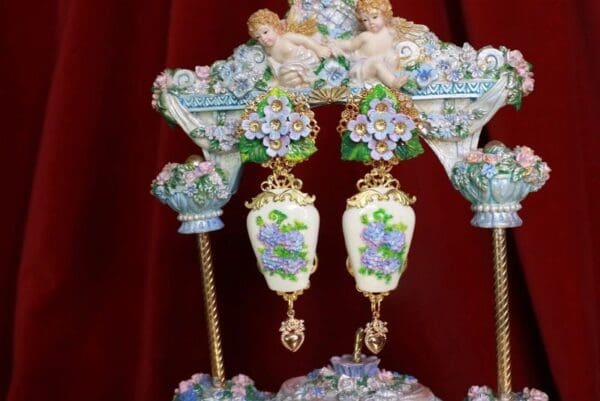 SOLD! 8566 Victorian Vase Hydrangea Flower Earrings - Image 6