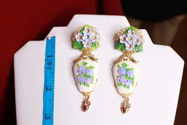 SOLD! 8566 Victorian Vase Hydrangea Flower Earrings - Image 7
