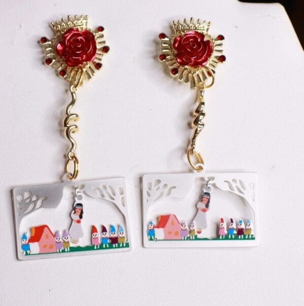 SOLD! 8569 Snow White and The 7 Dwarfs Silver Tone Studs Earrings - Image 4