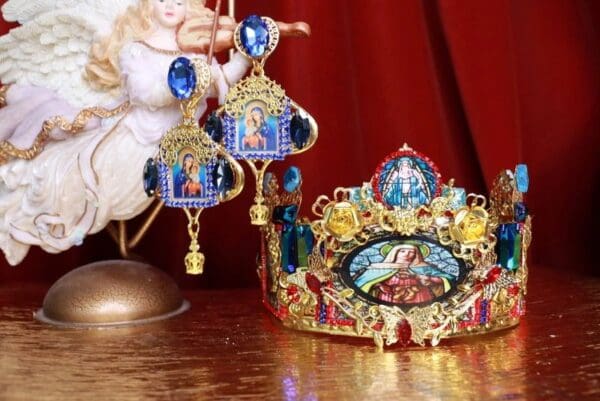 SOLD! 8572 Jesus Saints Sacred Heart Cameos Crown Tall Headband - Image 3