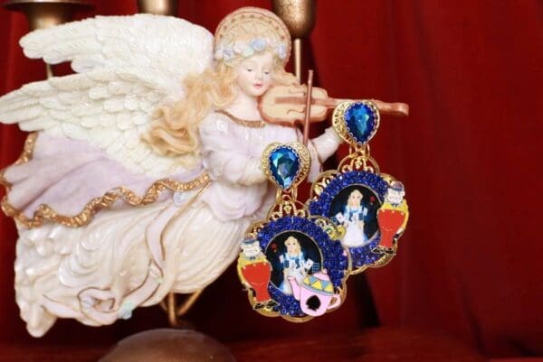 SOLD! 8573 Alice In Wonderland Massive Blue Studs Earrings - Image 2