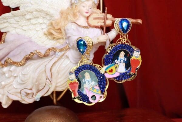 SOLD! 8573 Alice In Wonderland Massive Blue Studs Earrings