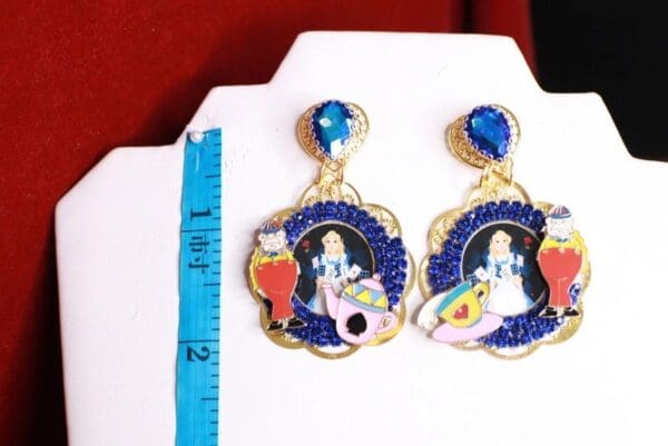 SOLD! 8573 Alice In Wonderland Massive Blue Studs Earrings - Image 3