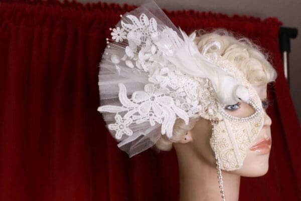SOLD! 8589 Bridal Performance Dove Bird Lace One Eye Mask - Image 4