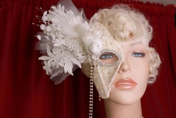 SOLD! 8589 Bridal Performance Dove Bird Lace One Eye Mask - Image 6