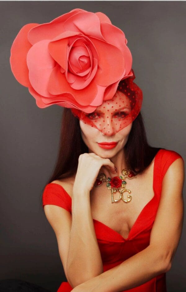 SOLD! 8590 Bridal Performance Large Red Rose Vale Headband