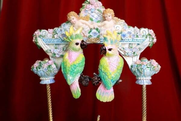 SOLD! 8598 Art Nouveau Vivid Hand Painted Pastel Light Weight Parrots Earrings