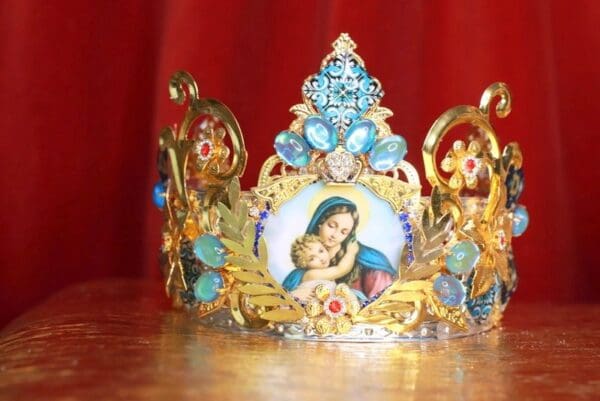 SOLD! 8601 Virgin Mary Madonna Blue Cameos Crown Tall Headband - Image 2